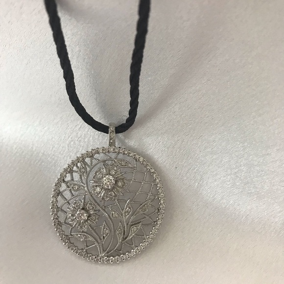 Crystal look pendant on thin black silk rope - Picture 2 of 5